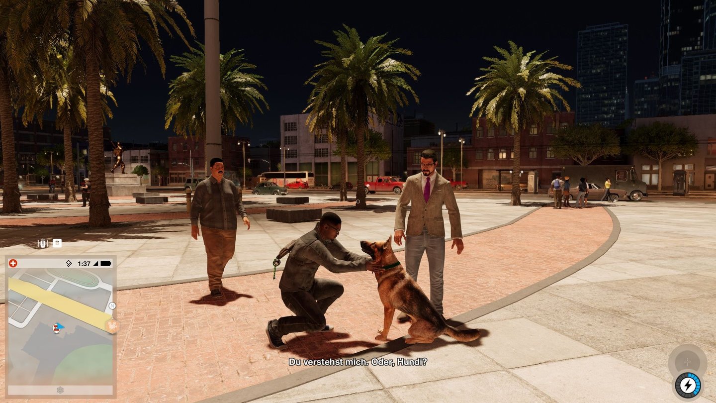 Watch Dogs 2Die Spielwelt ist durchaus interaktiv. Wir können etwa vorbeilaufende Hunde streicheln.