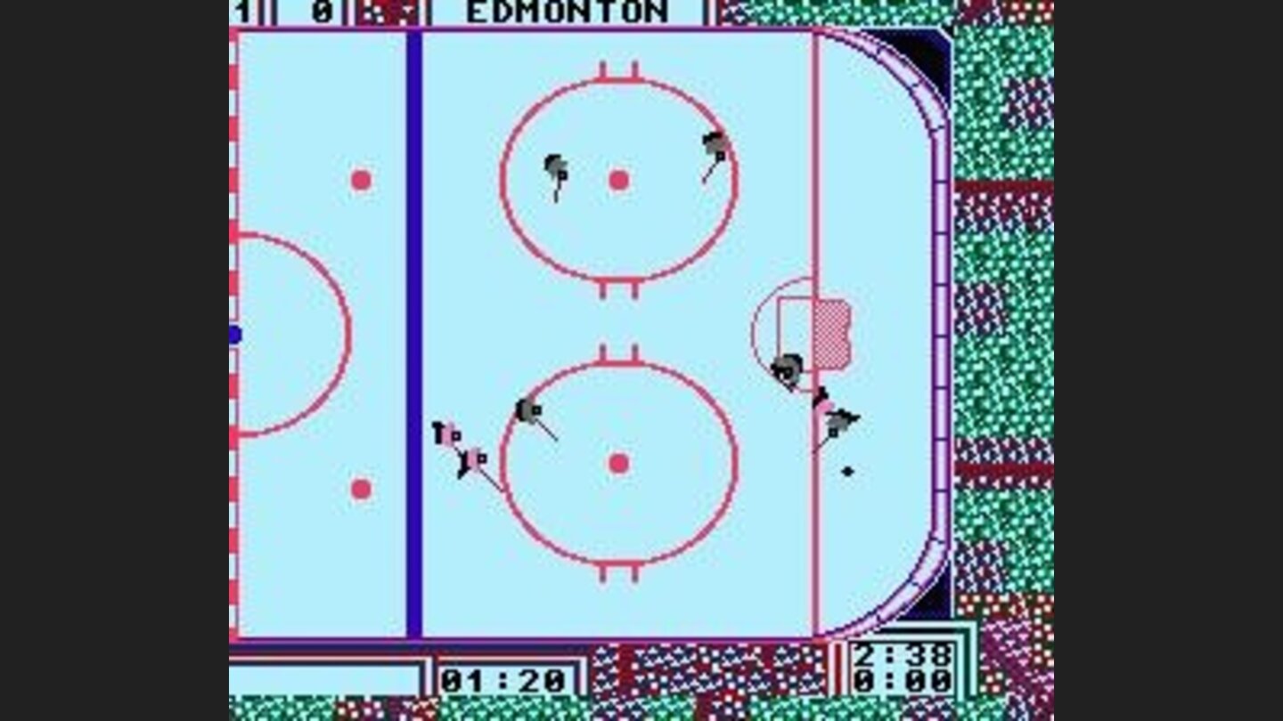 Two players fighting for the puck