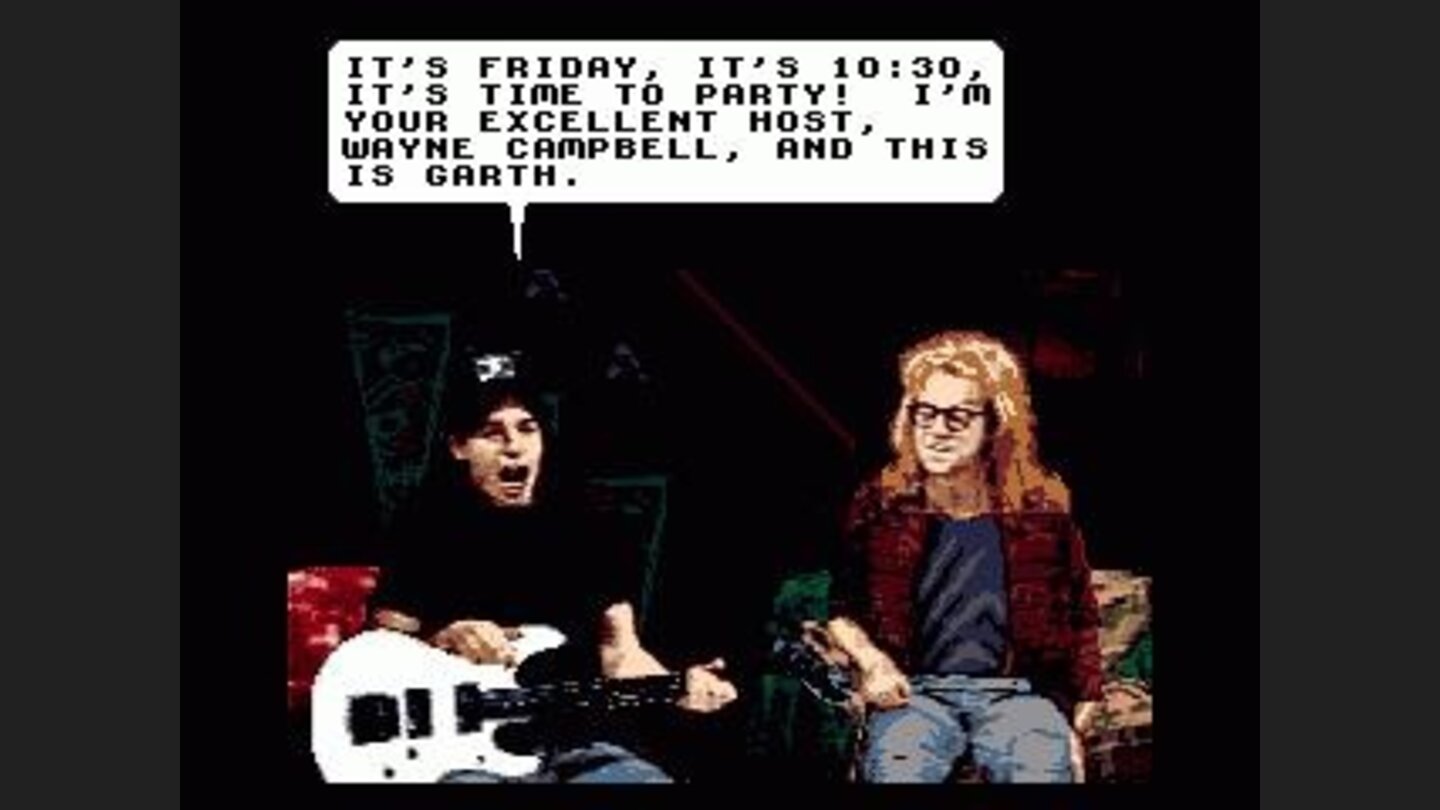 Intro sequence, Wayne and Garth are ready for the show.