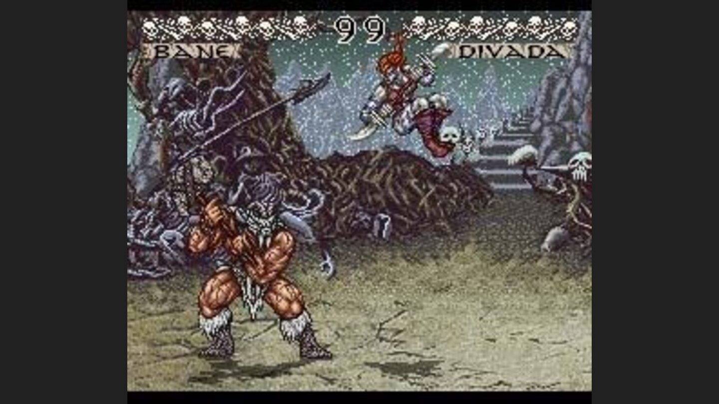 The hulking Bane prepares to smash flying Divada