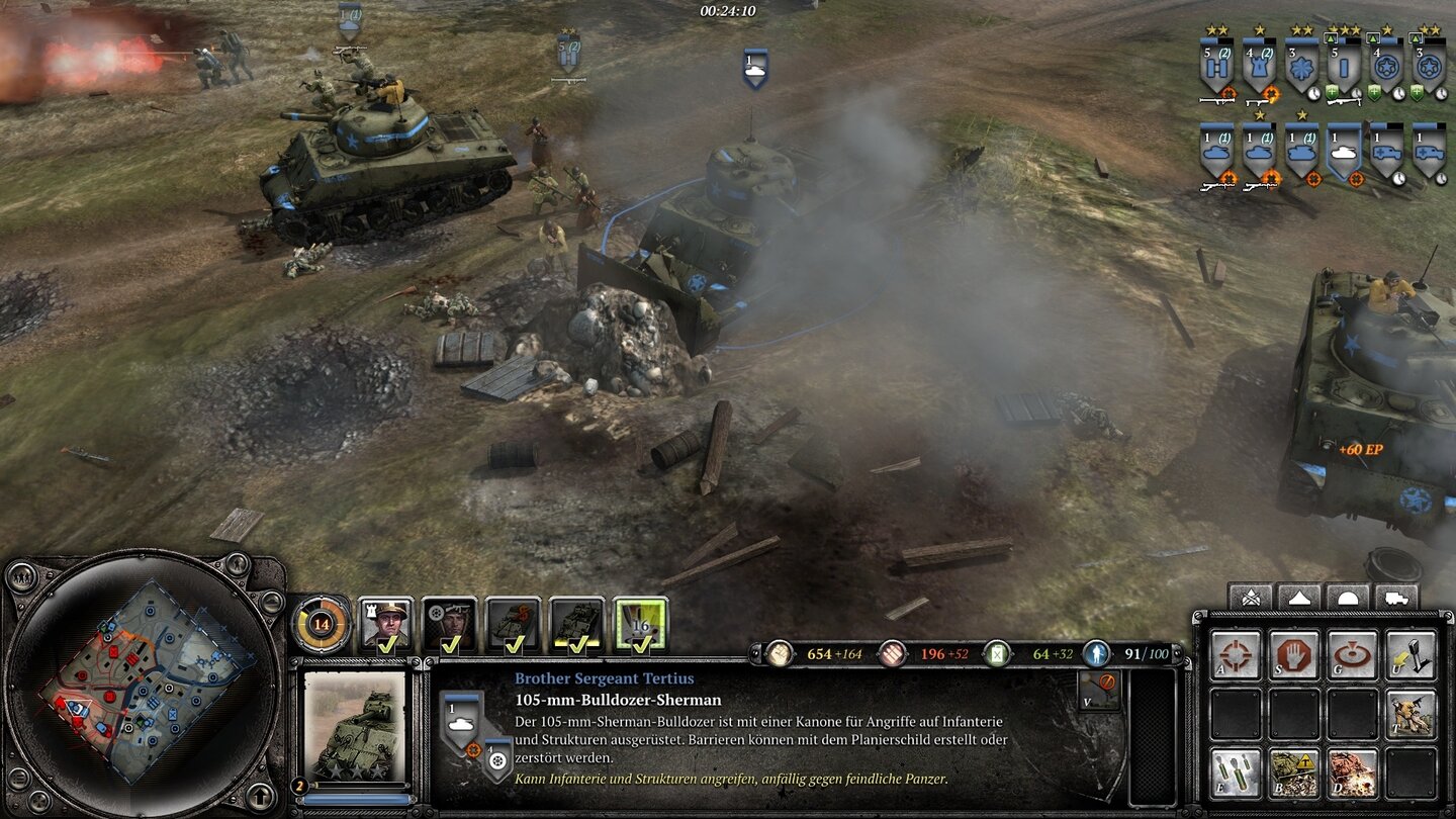 Company of Heroes 2: The Western Front ArmiesDer Pionier-Sherman der Amerikaner haut nicht nur mit seiner Haubitze ordentlich rein, sondern schüttet auch Deckung für die Infanterie auf.