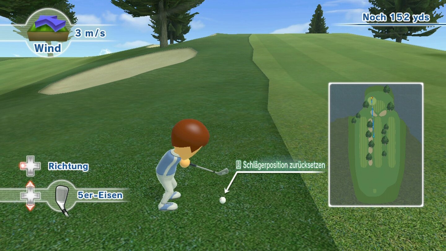 Wii Sports ClubGolf-Tristesse: Trotz HD-Upgrade sehen Bäume, Gras, Wasser und Moos arg karg aus.