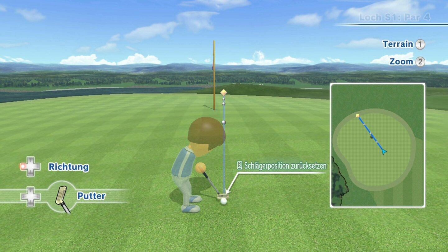 Wii Sports ClubFür jede Distanz gibt es einen passenden Schläger. Glücklicherweise zeigt uns das Display, welcher der richtige ist.