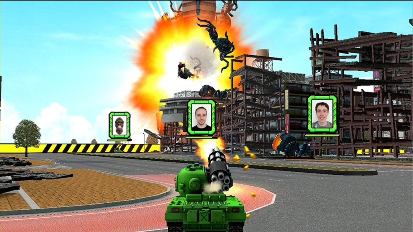 Tank! Tank! Tank!In Tank! Tank! Tank! stürzen wir uns mit bis zu vier anderen Spielern in Panzerschlachten, in denen entweder gegeneinander (auch im Team) oder kooperativ gegen Monster gekämpft wird. Die Wii U-Kamera ermöglicht es außerdem jeden Spieler mit seinem eigenen Konterfei anzuzeigen.