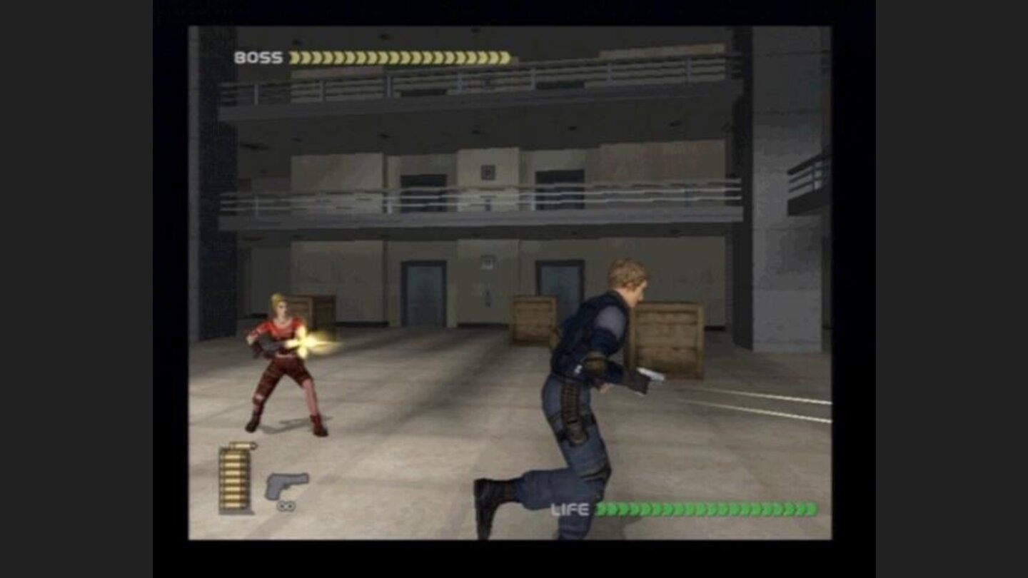One of the first boss fights, first one to reach zero on the health bar loses.