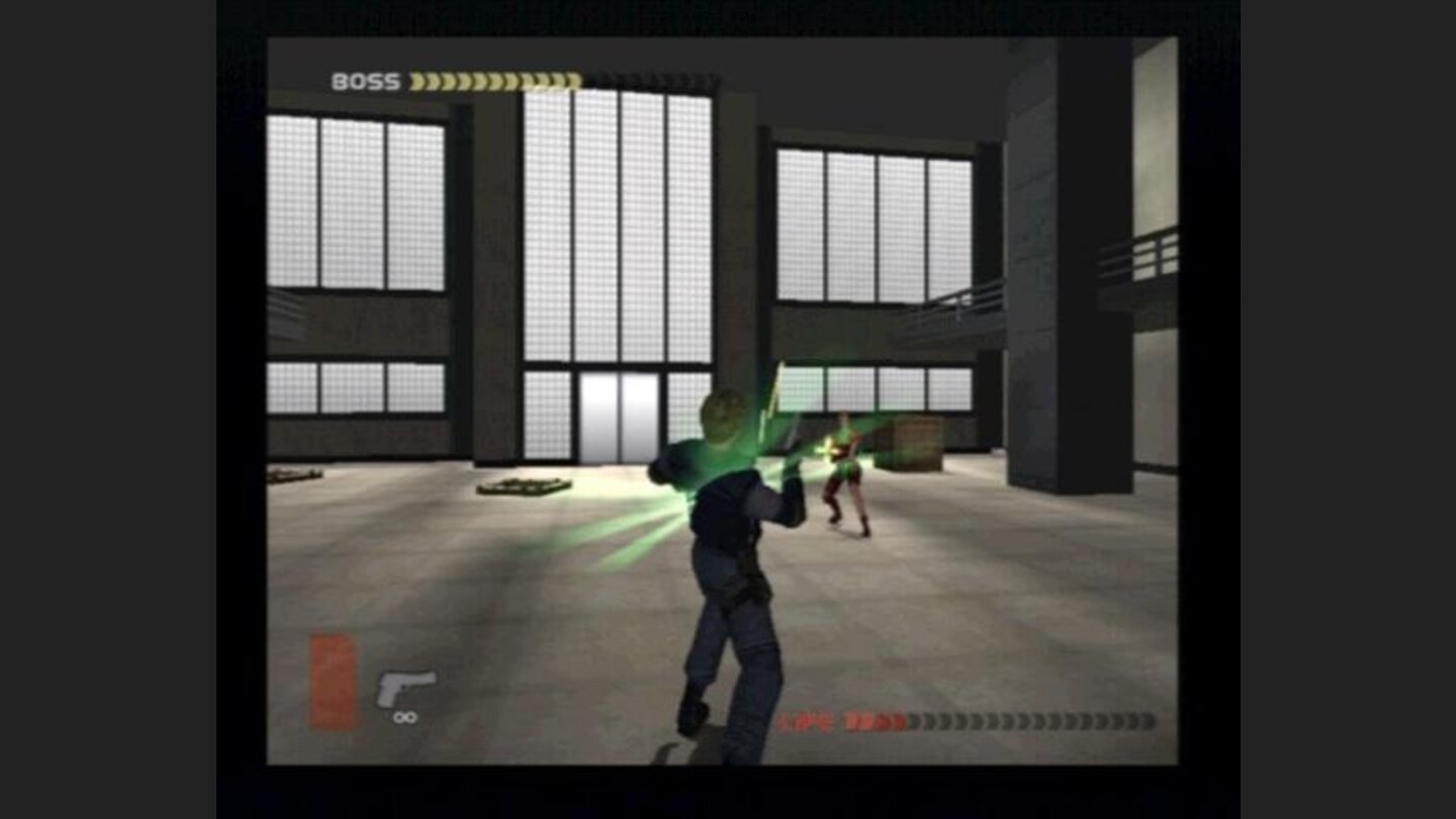 Pow! Right in the chest, but theres still chance for victory as there are many medkits around in boss battles.