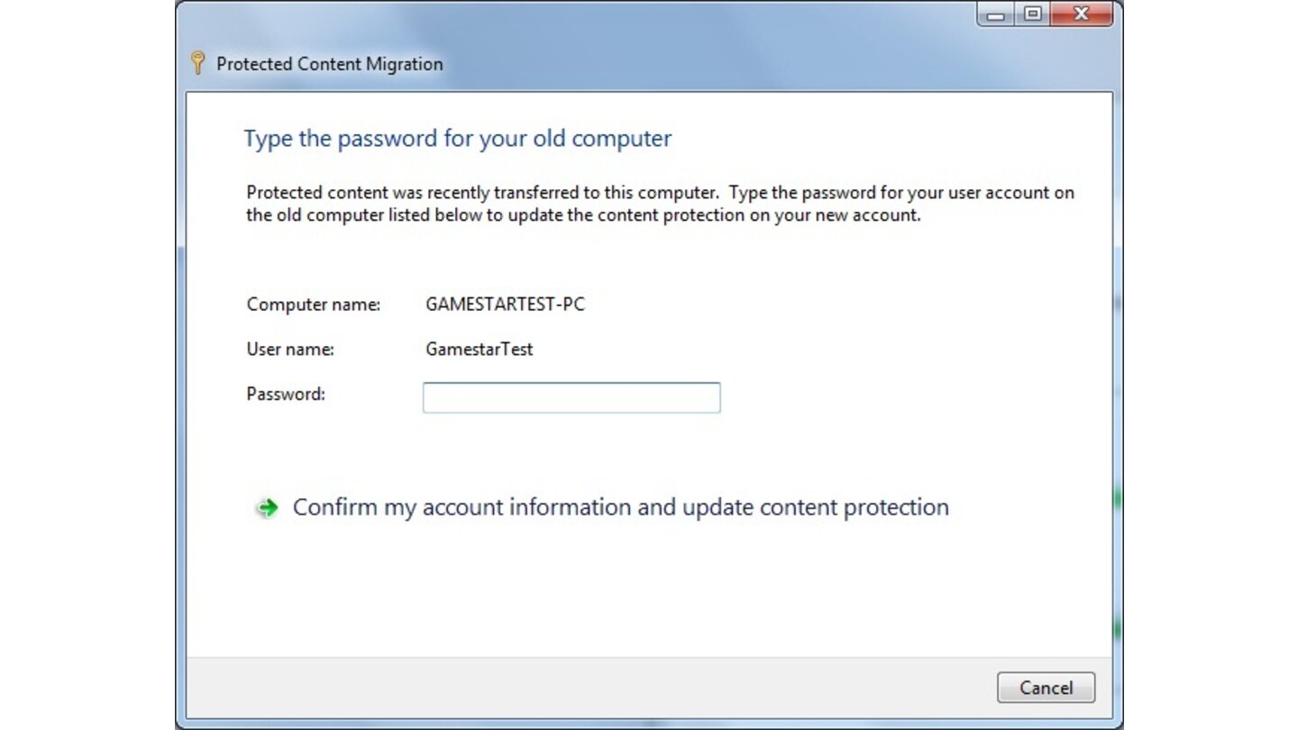Geben Sie das Passwort Ihres alten Nutzers ein
