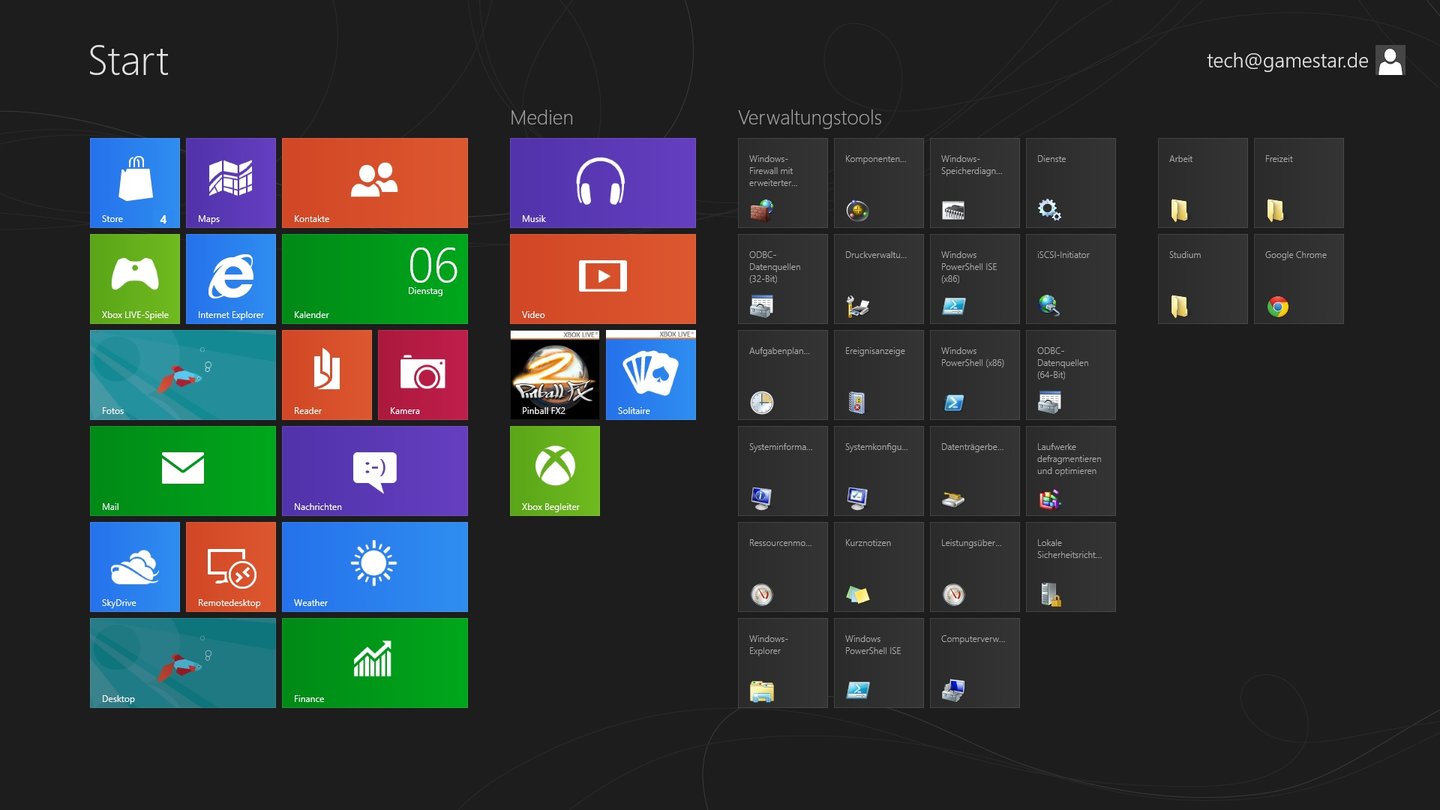 Der Startbildschirm von Windows 8