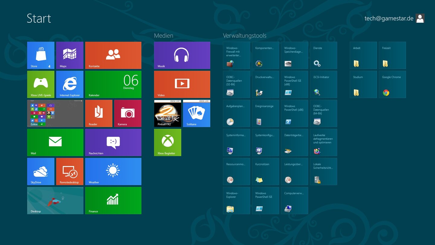 Der Startbildschirm von Windows 8