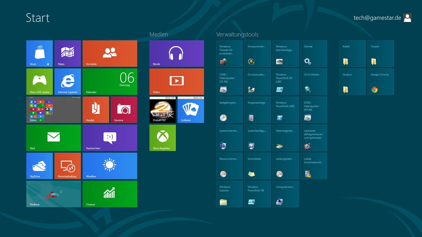 Der Startbildschirm von Windows 8