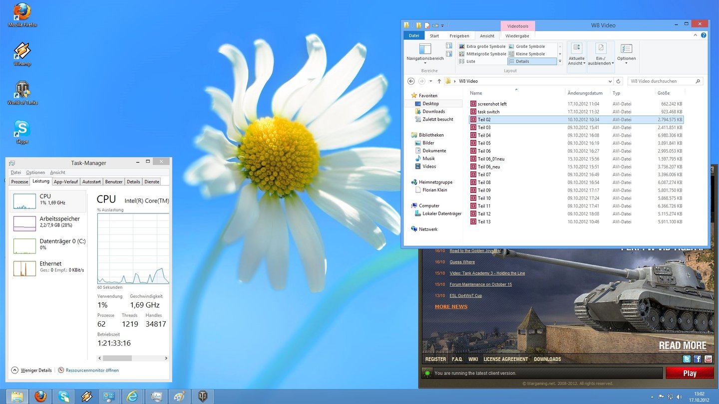 Windows 8
Der altbekannte Desktop existiert auch in Windows 8. Allerdings spielt er nicht mehr die zentrale Rolle wie bislang.