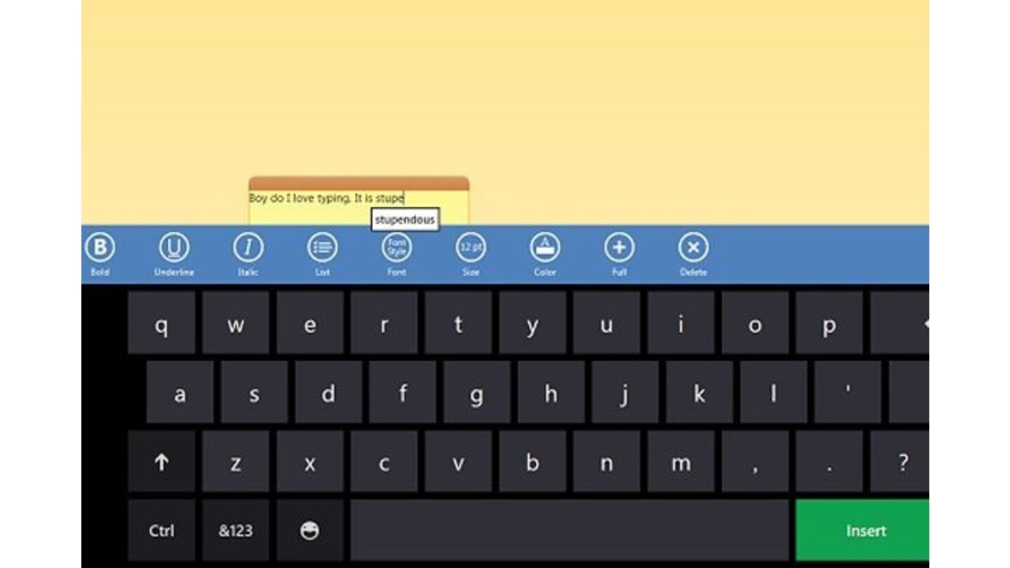 Das einblendbare Windows 8-Touchscreen-Keyboard bietet auch automatische Korrekturen und Autovervollständigen an.