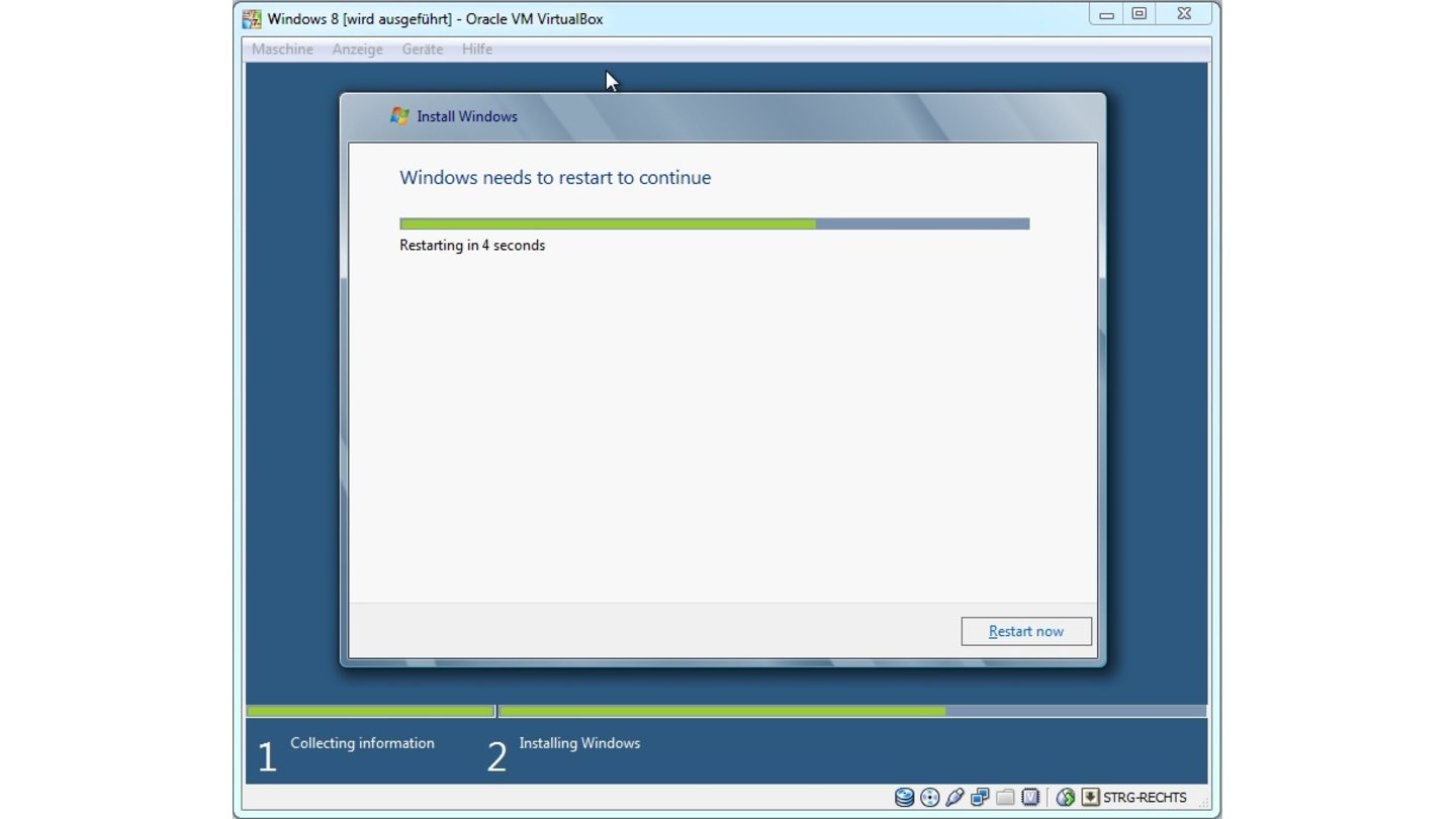 Schritt 27: Nach ein paar Minuten ist Windows 8 vollständig installiert und startet neu.