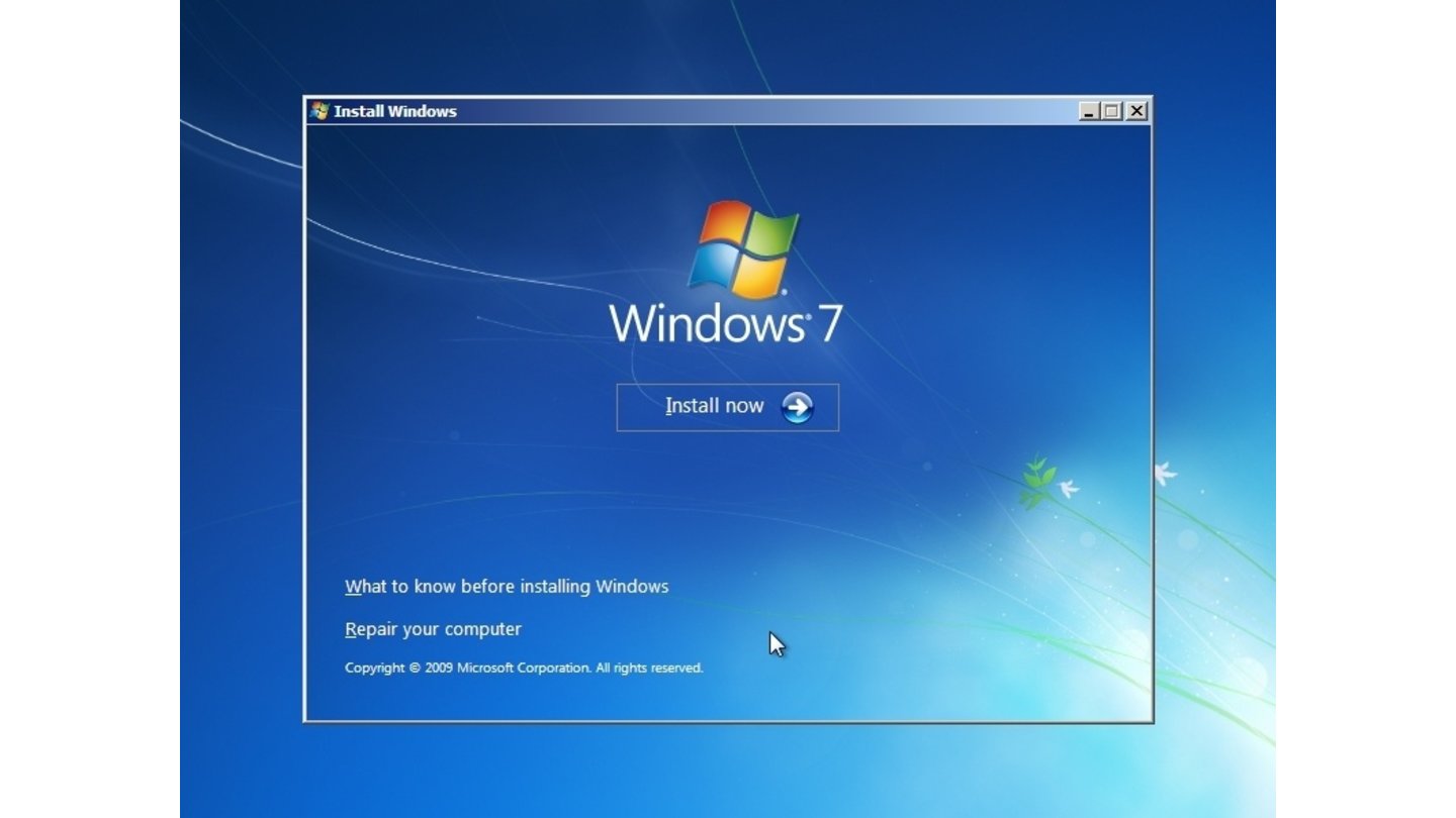 Willkommensbildschirm des Windows-7-Setups