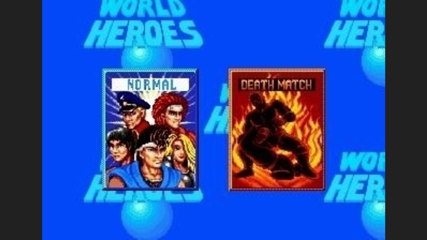 Game mode selection: NORMAL (against CPU) or DEATH MATCH (same as NORMAL, but with trapped arenas).