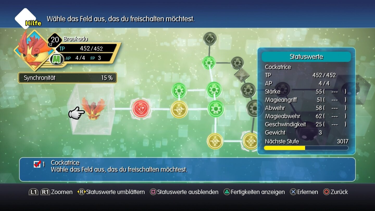 World of Final FantasyJedes Mirage besitzt ein eigenes Miraboard, auf dem wir Fähigkeiten freischalten.
