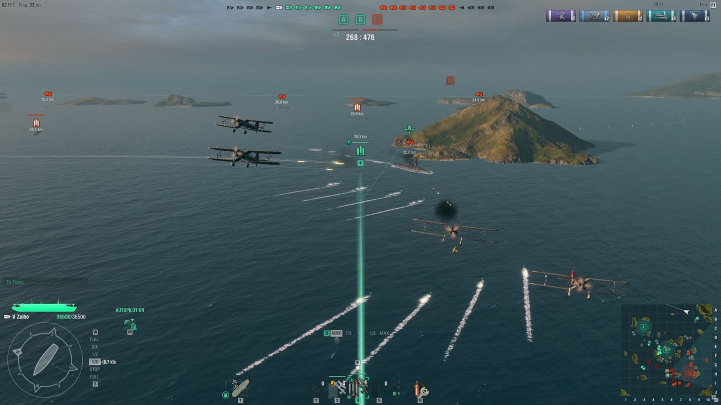 World of WarshipsNachdem die Aale im Wasser sind, treten die Bomber automatisch den Rückzug an und wir lehnen uns kurz zurück.