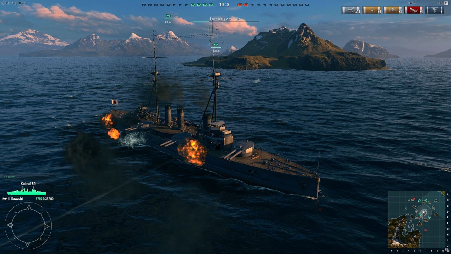 World of WarshipsAuf kurze Distanzen feuern kleinere Schiffsgeschütze vollautomatisch auf Feinde.