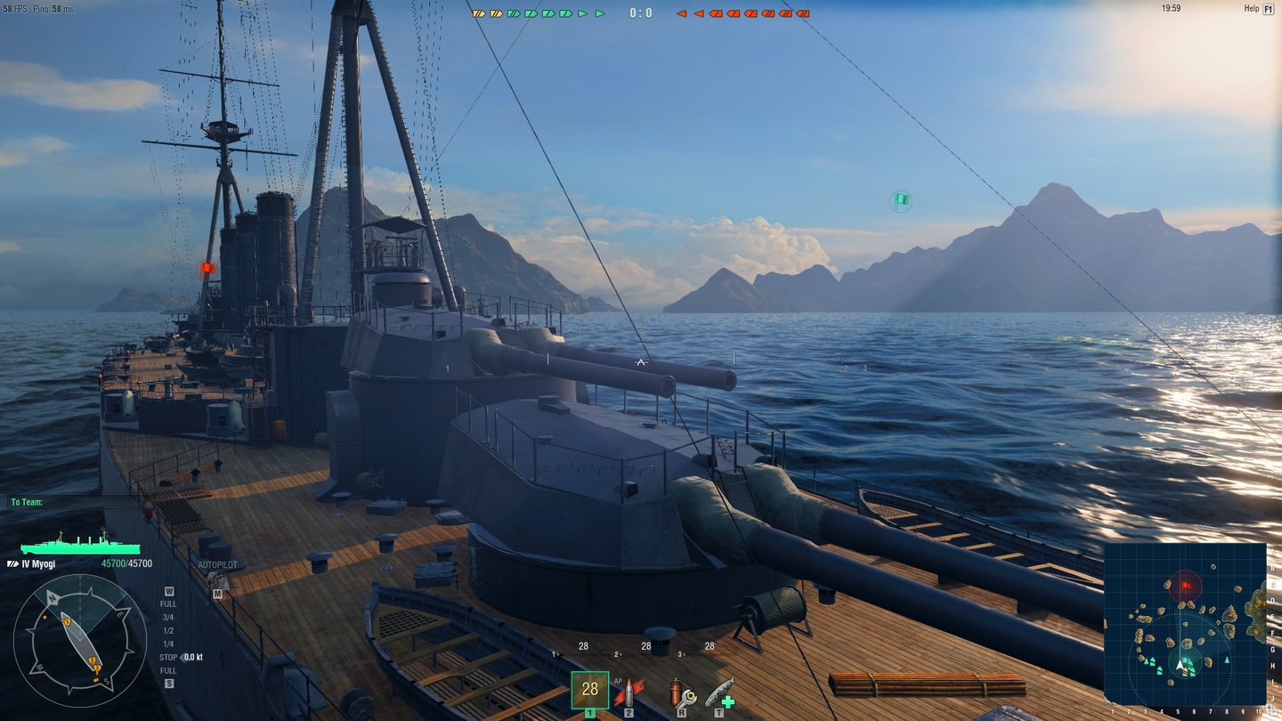 World of Warships - Screenshots aus der Closed BetaMächtige Geschütztürme: Schlachtschiffe benötigen viel, viel Zeit, um ihre Geschützbatterien auf ein Ziel auszurichten.