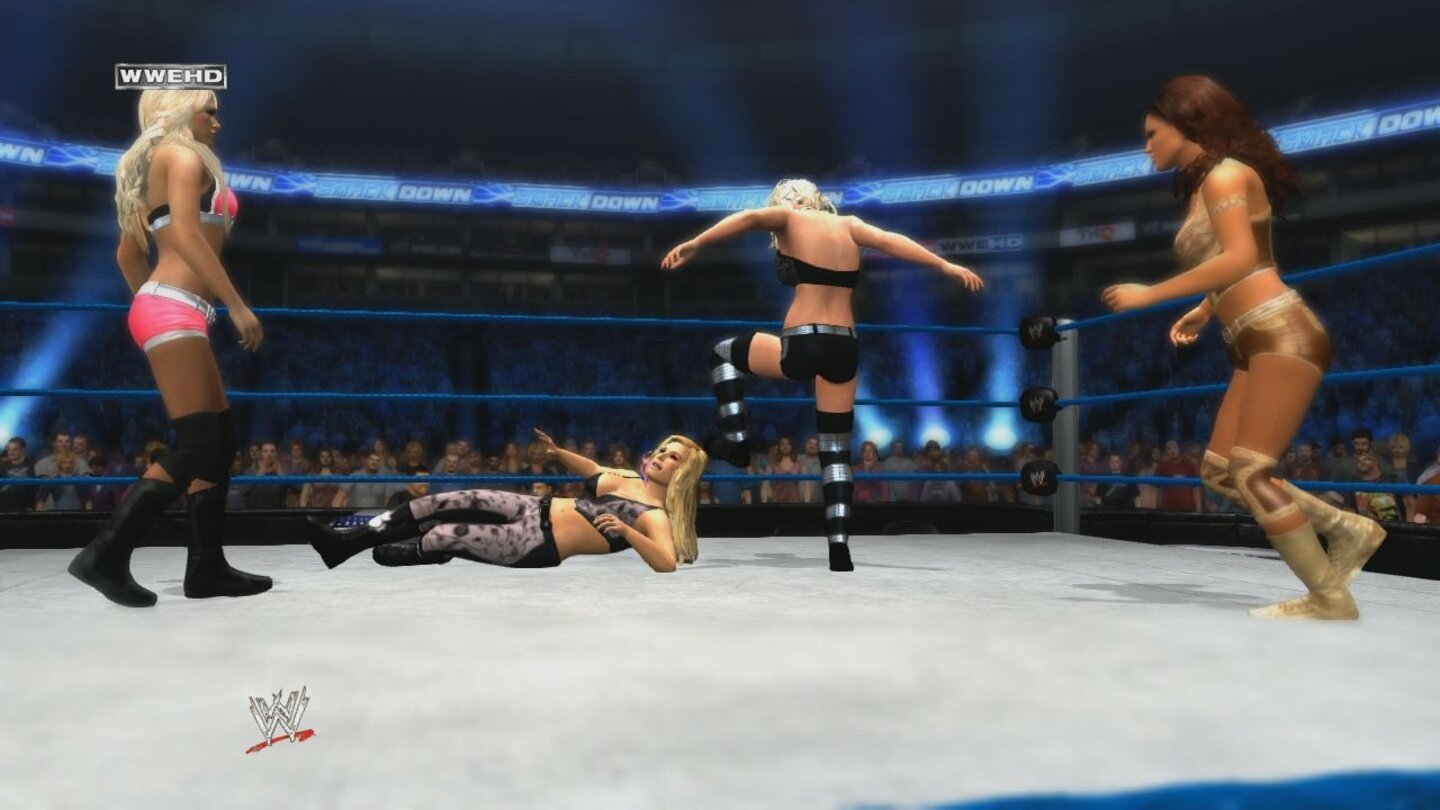 WWE 12Auch die Diven dürfen wieder ordentlich zulangen - untereinander und im gemischten Tag Team.