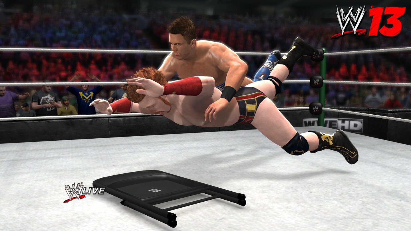 WWE 13Autsch: Sheamus wird gleich Gesicht voran Bekanntschaft mit einem »Steel Chair« machen.