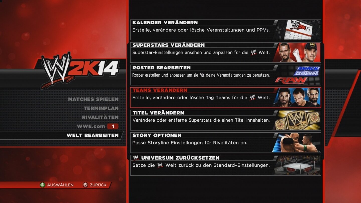 WWE 2K14Im WWE-Welt-Modus dürft ihr euch erneut zum Wrestling-Gott aufschwingen und die Geschicke der Superstars lenken.