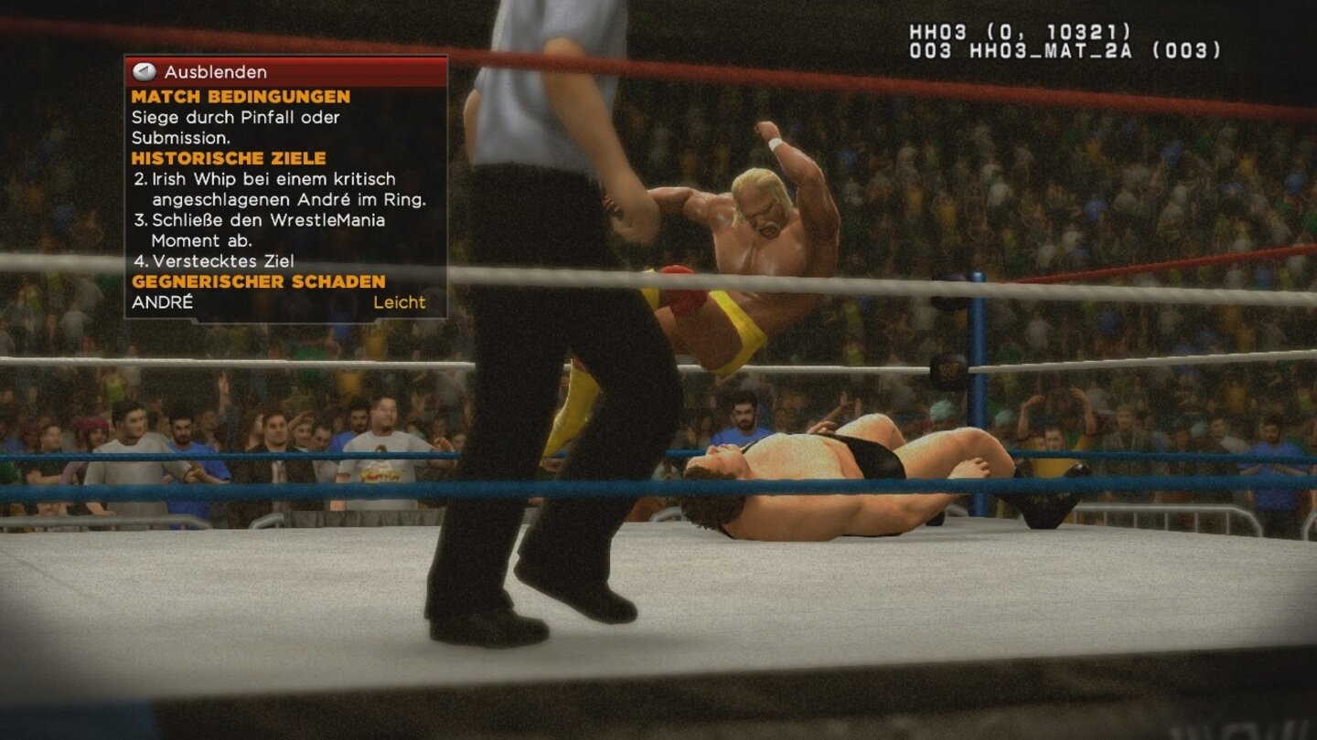 WWE 2K14Im Wrestlemania-Modus müsst ihr bestimmte Zielvorgaben erfüllen, die im ausblendbaren Kasten angezeigt werden.