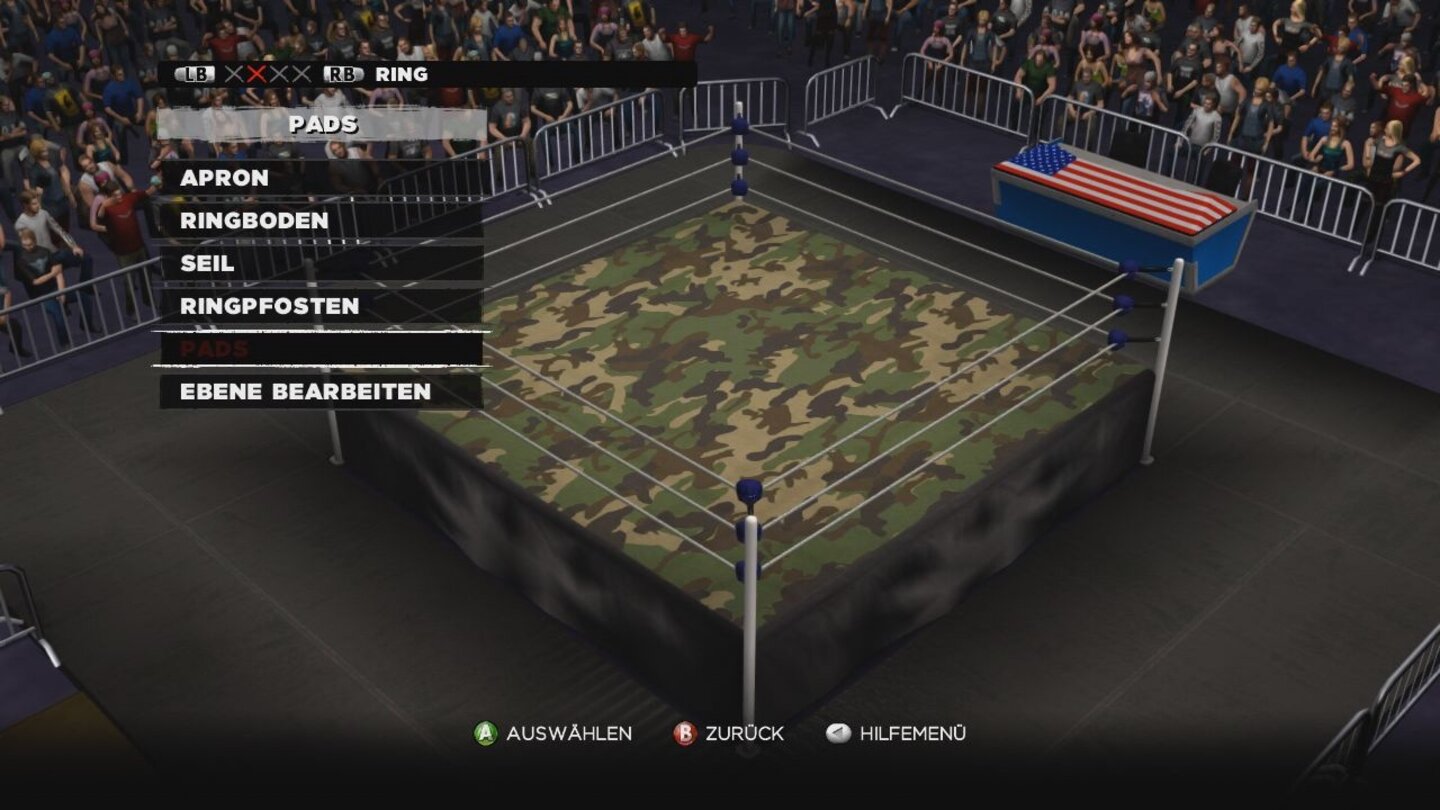 WWE13Im erweiterten Editor dürft ihr nicht nur den Ring, sondern die komplette Halle bearbeiten.