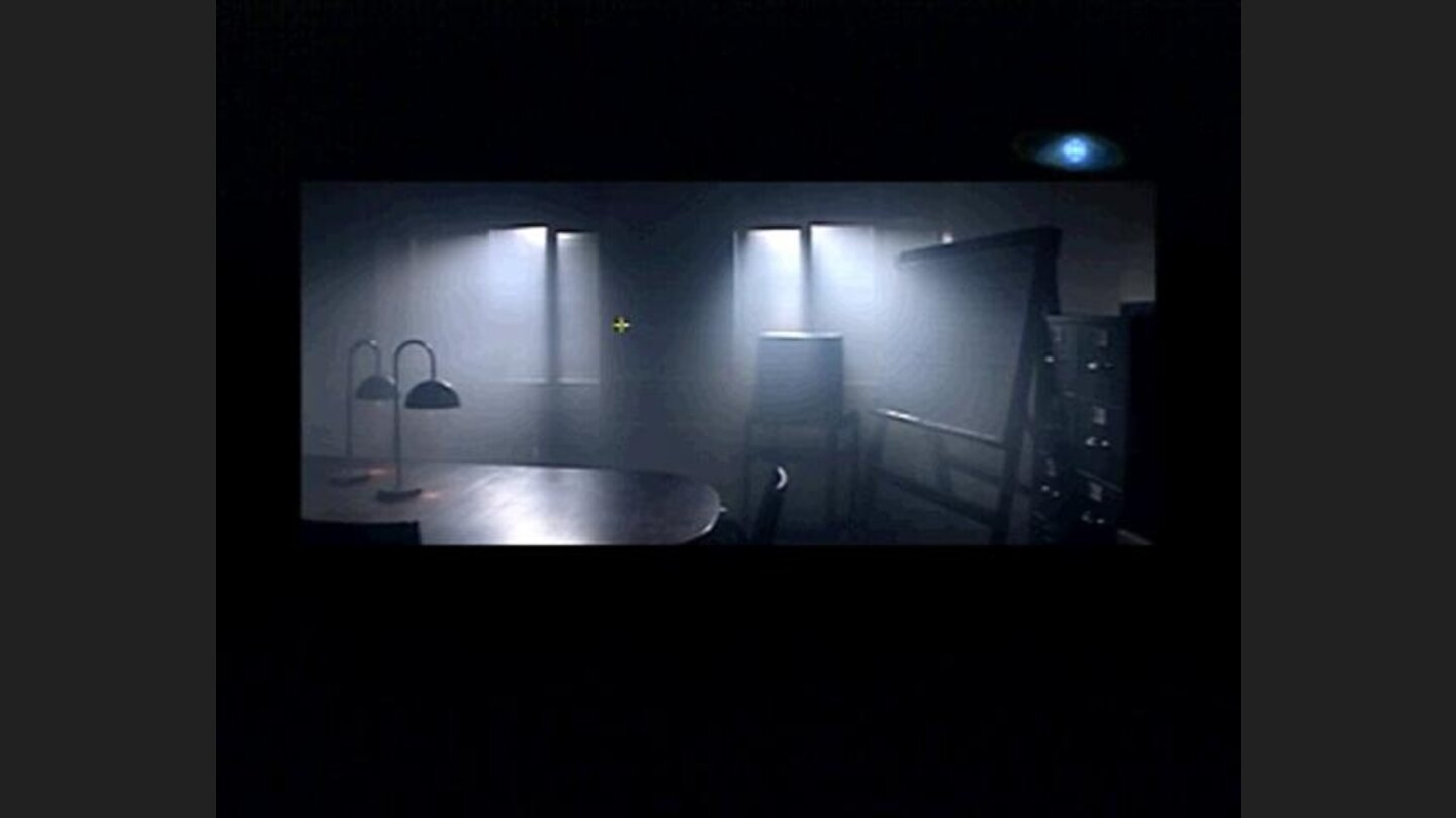 Exploring the offices. Note how the entire game is in wide-screen format.