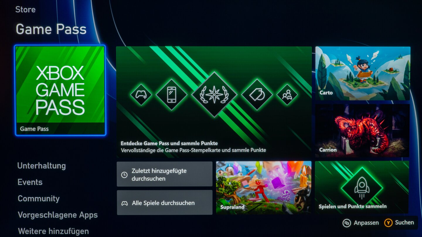 Xbox Series X UI Game Pass