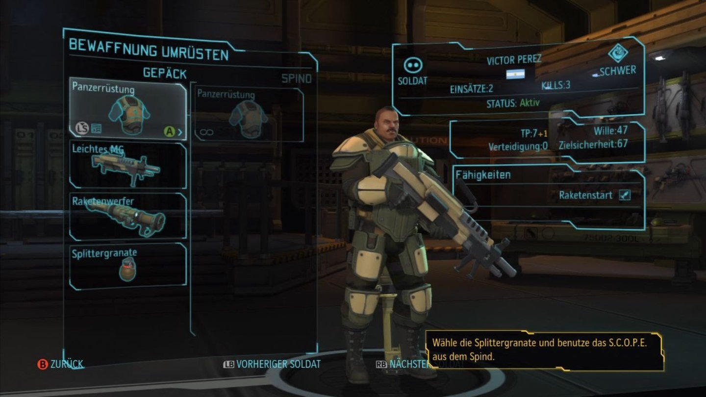 XCOM: Enemy UnknownDie Soldaten können je nach Klasse mit unterschiedlichen Waffen und Rüstungen ausgerüstet werden.