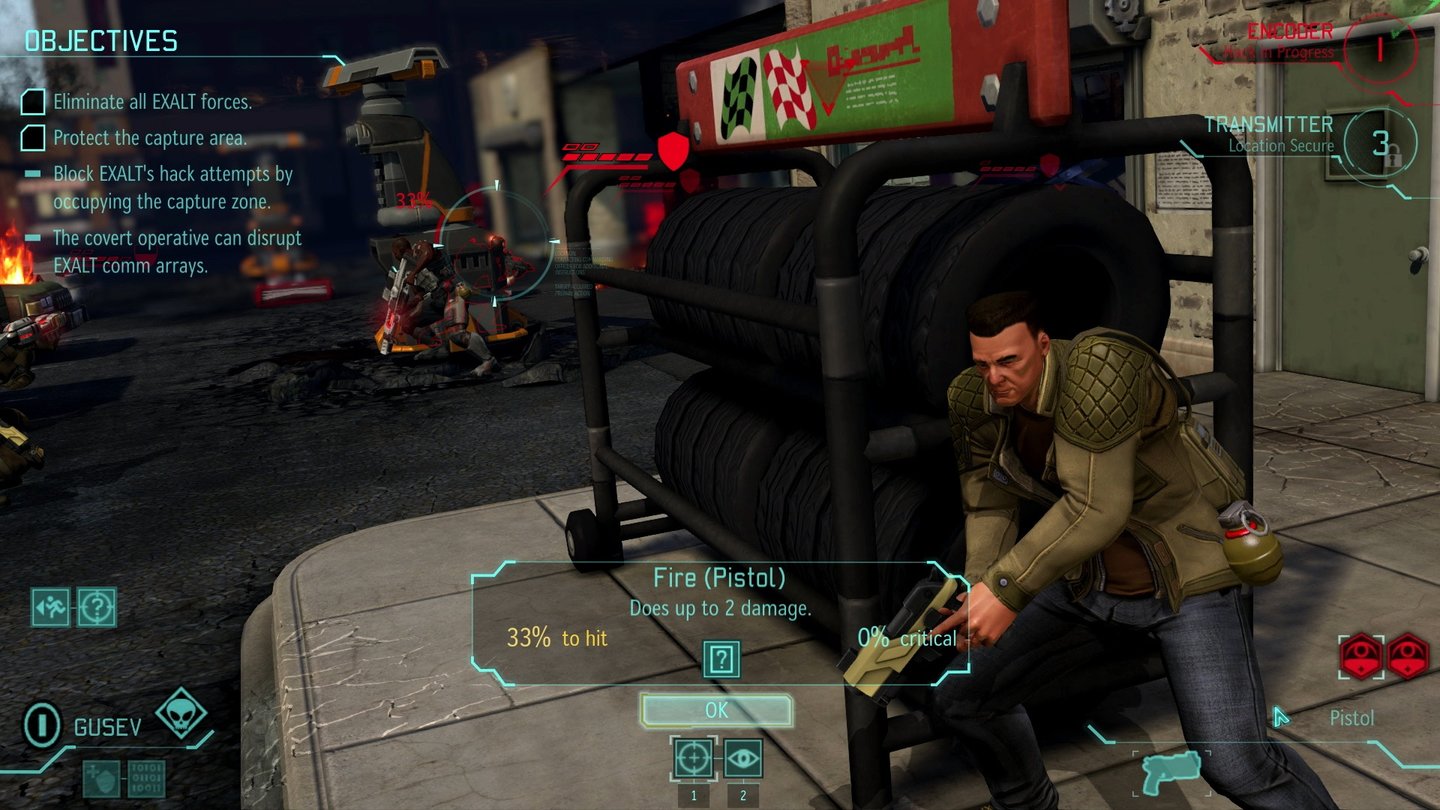 XCOM: Enemy WithinAgent Gusev hat nur seine Dienstpistole dabei und verflucht seine Vorgesetzten, die zu knickerig waren, ihm eine Laserpistole zu bewilligen.