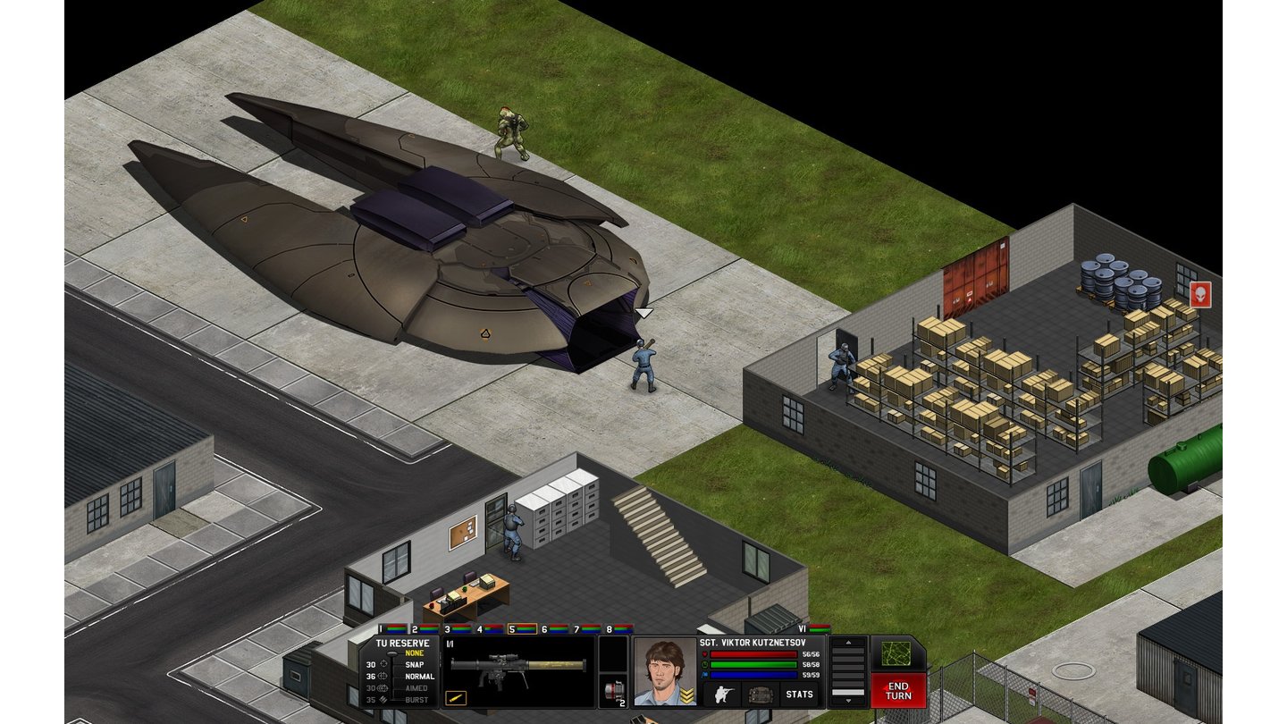 Xenonauts - Screenshots aus der Early-Access-VersionSelbst in kleinen Scout-UFOs können sich drei oder vier Alien-Biester verkrochen haben. Der Einsatz einer Rakete ist daher eine Überlegung wert.
