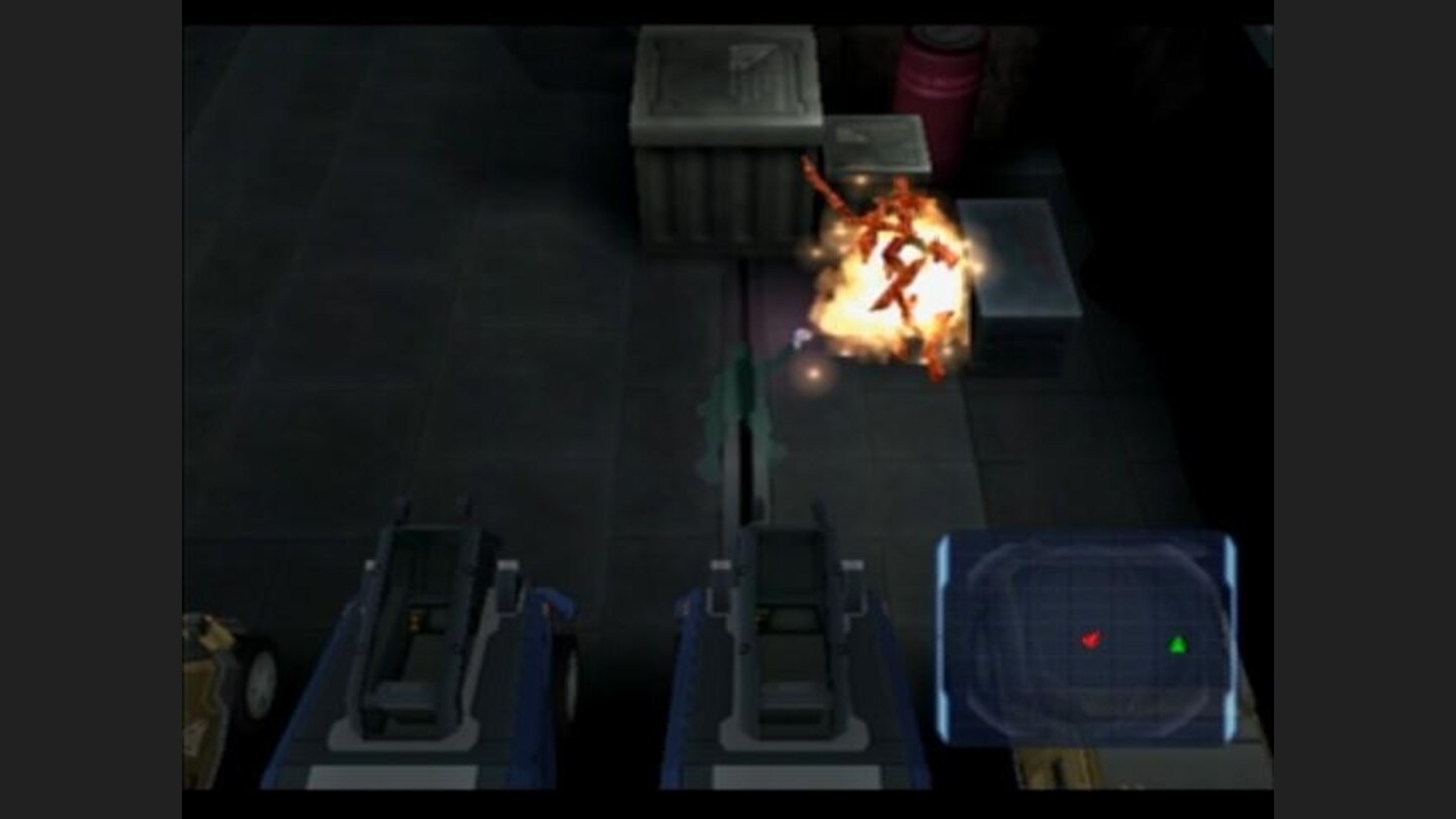 Ziggy, an old cyborg model, infiltrated the enemy compound using stealth mode (note that you can blow up crates and such objects to gain useful items)