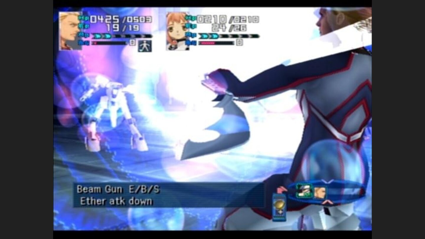 Enemy mech using laser beam attack against Ziggy