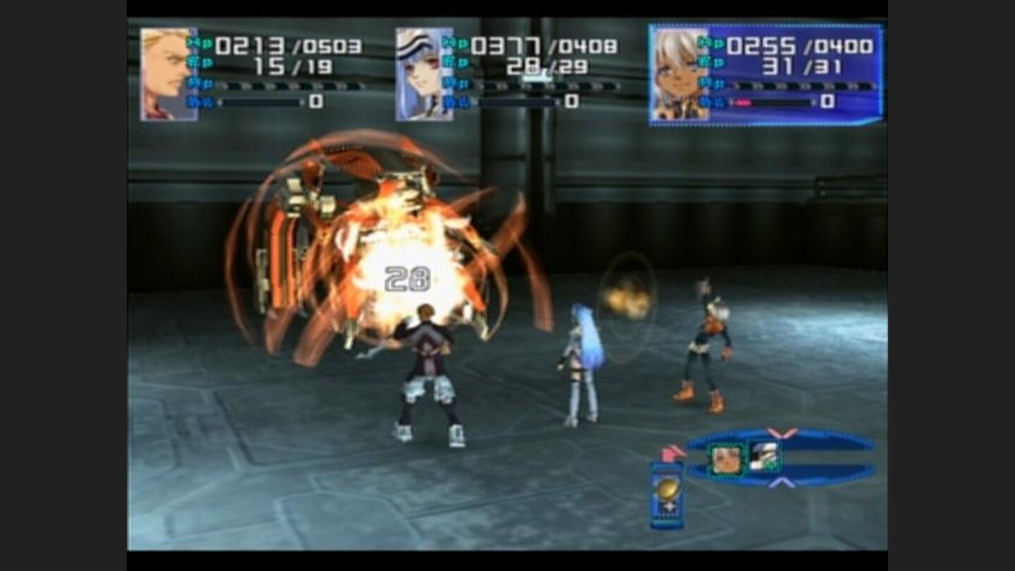 Ziggy, KOS-MOS and Chaos in a fierce boss battle