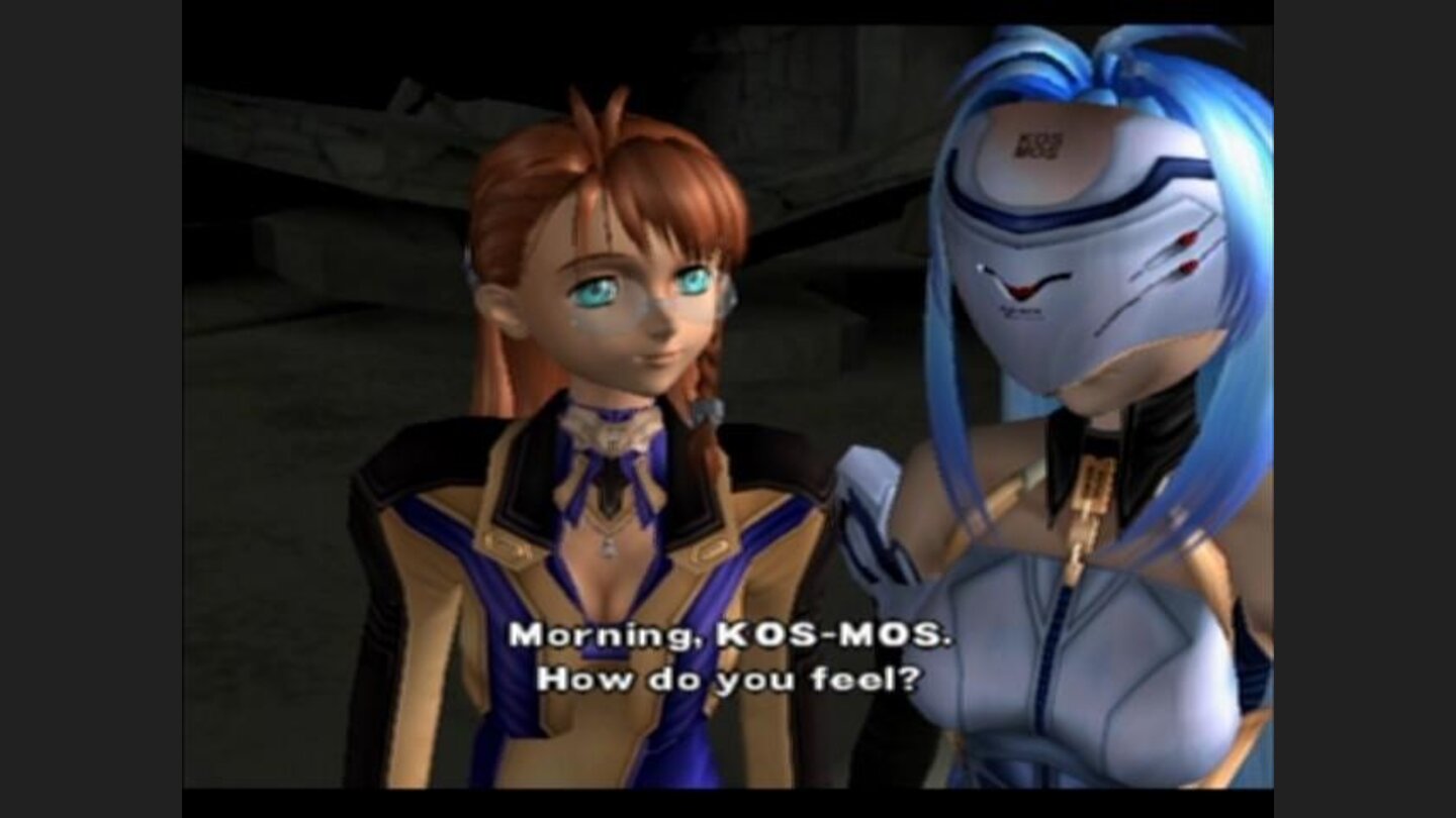 Shion and KOS-MOS in a virtual training world