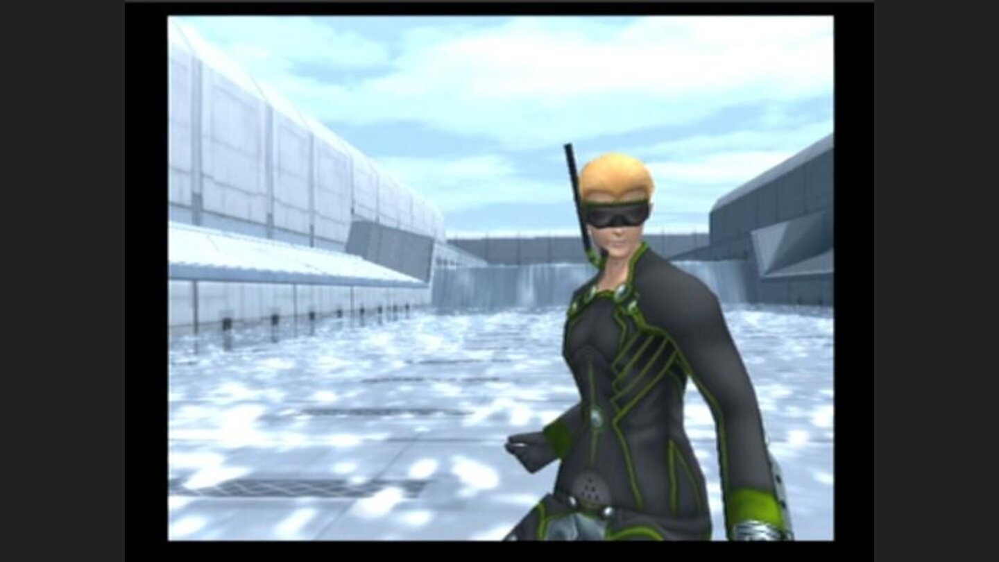 The camera shows victorious move of the character who makes the finishing kick (note the diving mask, its extra you get if you had save game file of finished Episode I on a memory card)