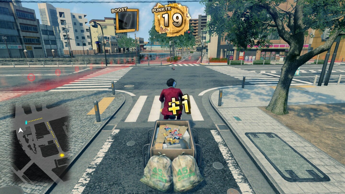 Yakuza: Like a DragonWir können uns etwas Geld dazuverdienen, indem wir im Fahrrad-Minispiel Leergut einzusammeln. Aber Obacht: Es gibt missgünstige Nachahmer.