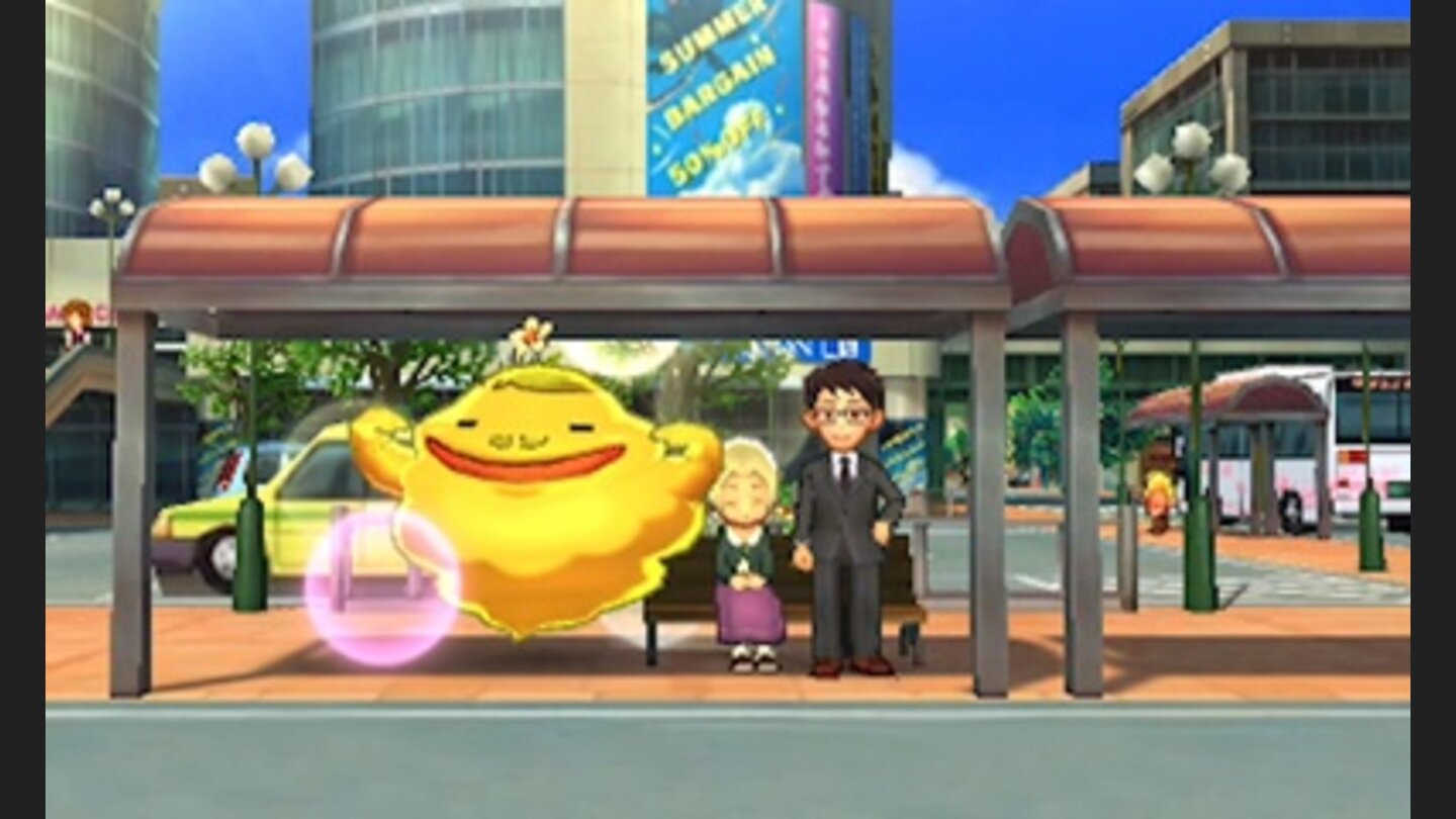 Yo-Kai WatchDie namensgebenden Yo-Kai sind überall in unserem Alltag versteckt, hier an einer Bushaltestelle.