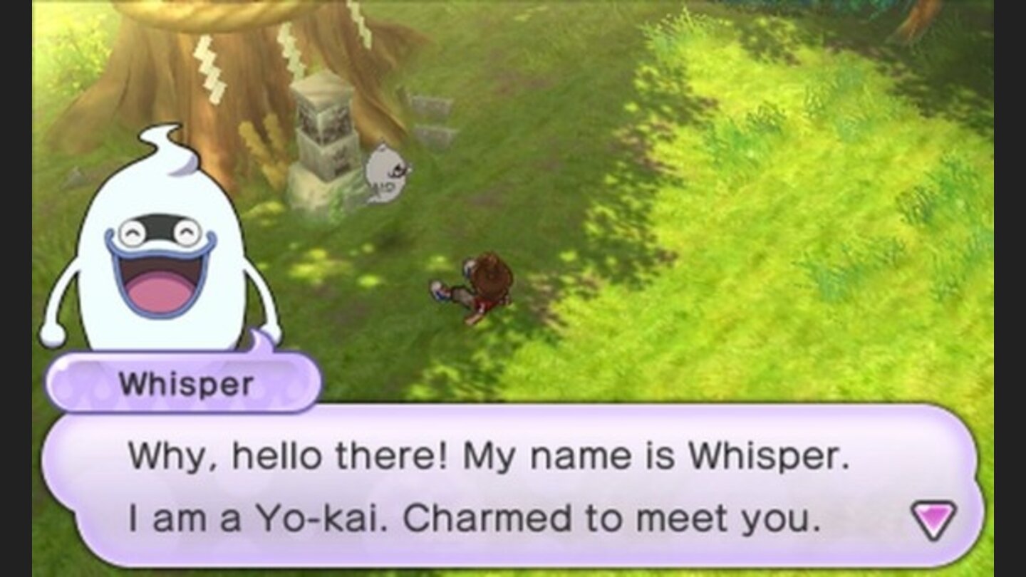 Yo-Kai WatchDie erste Begegnung mit dem Yo-Kai Whisper findet im Wald statt.