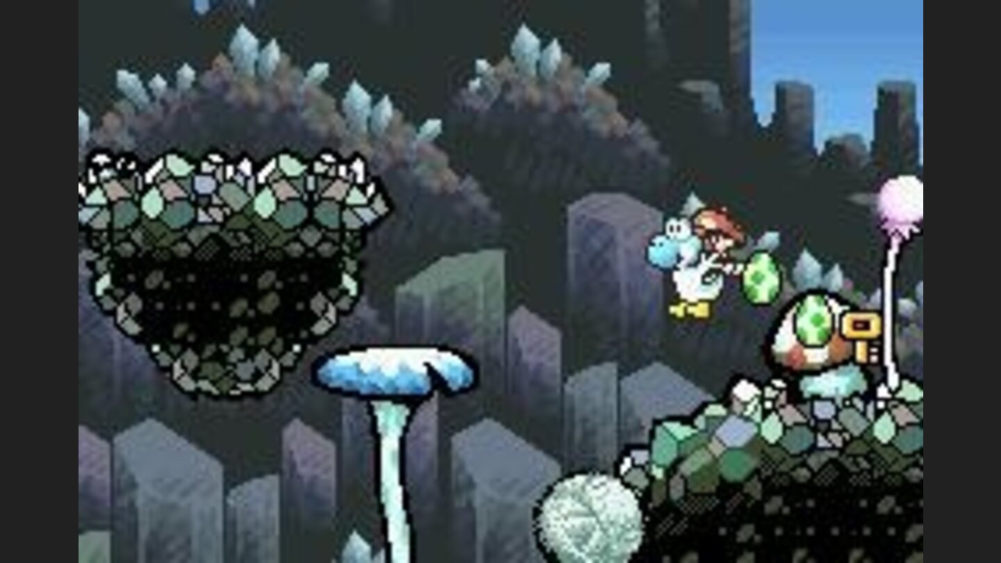 Yoshi carries a key as he would an egg.