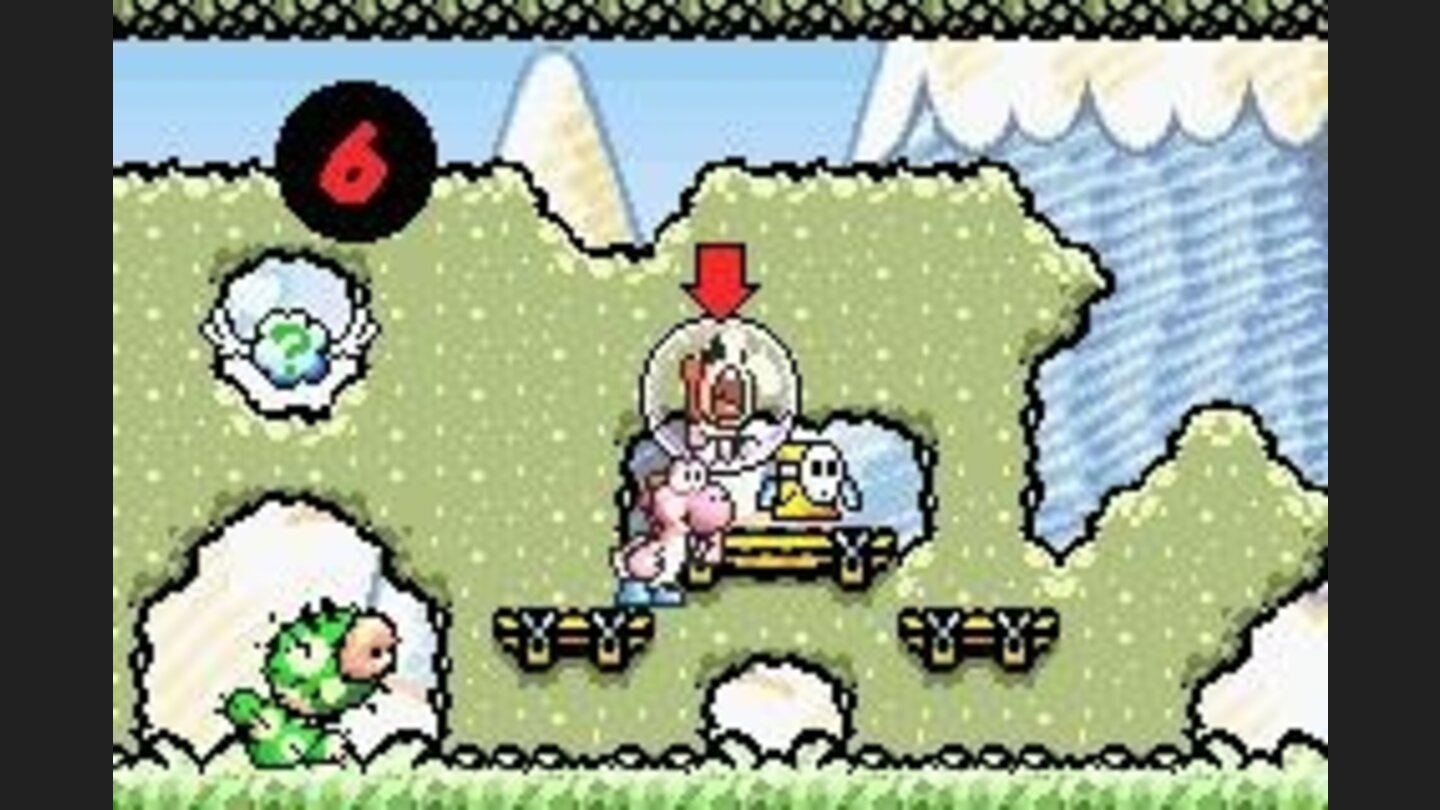 When hit, Mario falls off the Yoshi and resides in a bubble until the Yoshi rescues him.