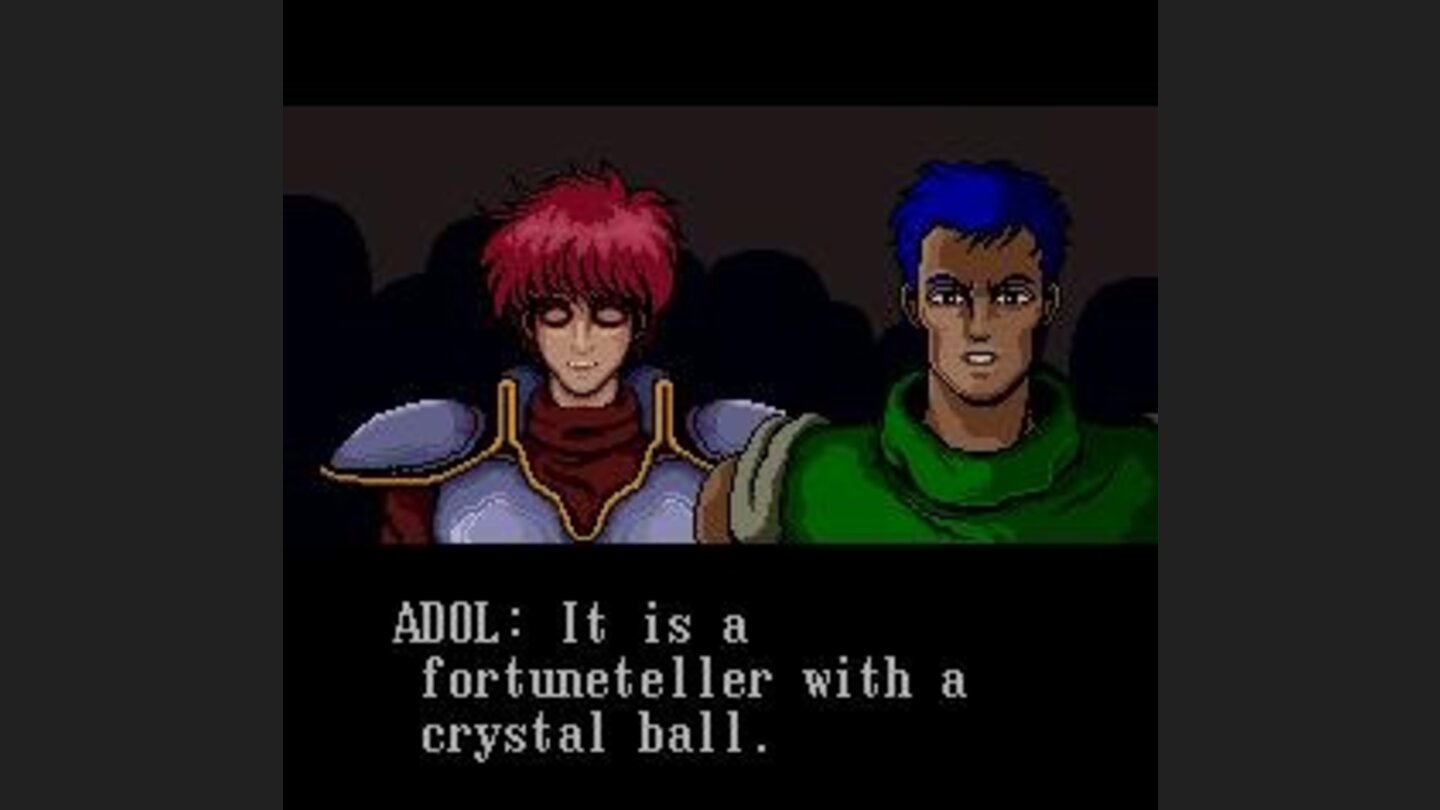 The hero Adol and his blue-haired friend Dogi