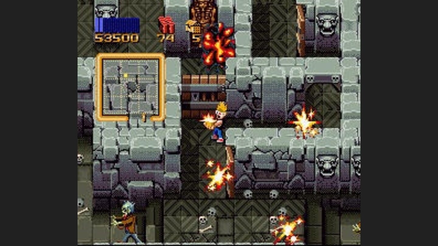 Inside the Castle of Dr. Tongues Zeke uses a power-up that kills every monster on the screen