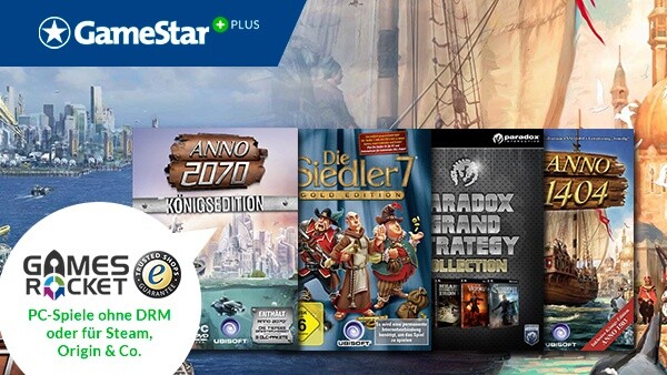 Bei Gamesrocket, dem deutschen Spiele-Shop mit Geld-Zurück-Garantie, gibt's PC-Spiele ohne DRM, für Steam, Origin, Uplay & Co. - und mit GameStar Plus jeden Monat 10-Prozent-Gutscheine auf PC-Spiele.