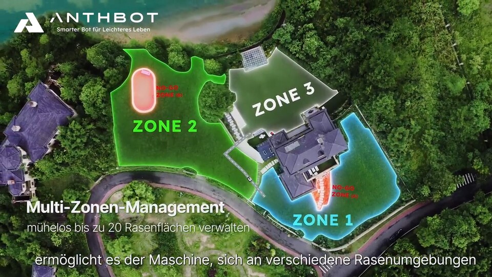 Beim ANTHBOT Genie könnt ihr verschiedene Zonen einstellen und jede dieser Zonen einzeln ansteuern. Perfekt für Häuser mit Vorgarten.