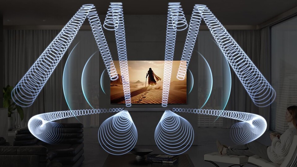 Dieses Bild macht deutlich, aus wie vielen Richtungen die Soundbar ihren Klang abfeuert.