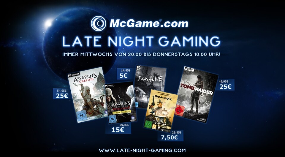In der ersten Nacht der »Late Night Gaming« von McGame.com gibt es fünf Spiele zum reduzierten Preis zum Kauf.