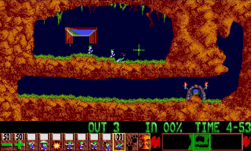 Der ikonische Einstiegslevel von Lemmings heißt schlicht »Just dig« - was gleichermaßen sein Name wie seine Lösung ist.